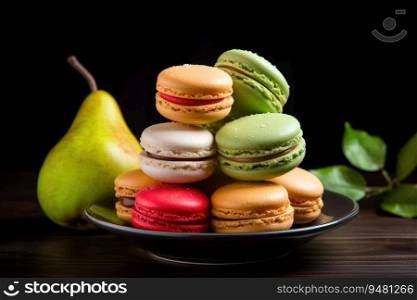 Pears with macaroons. Generative AI