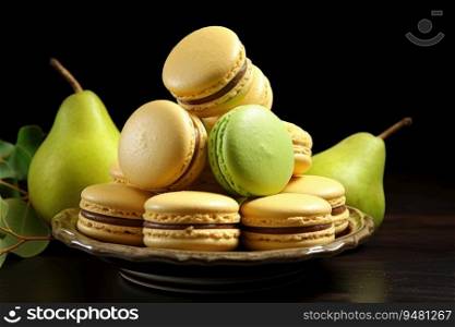 Pears with macaroons. Generative AI