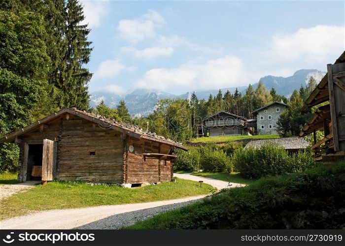 Peasants&rsquo; houses and barns in Open Air Museum in Salzburg, Austria