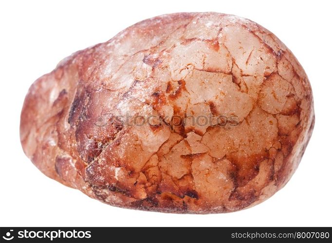 pebble from pink quartz natural mineral stone isolated on white background