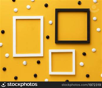 pebbles yellow background top view. High resolution photo. pebbles yellow background top view. High quality photo