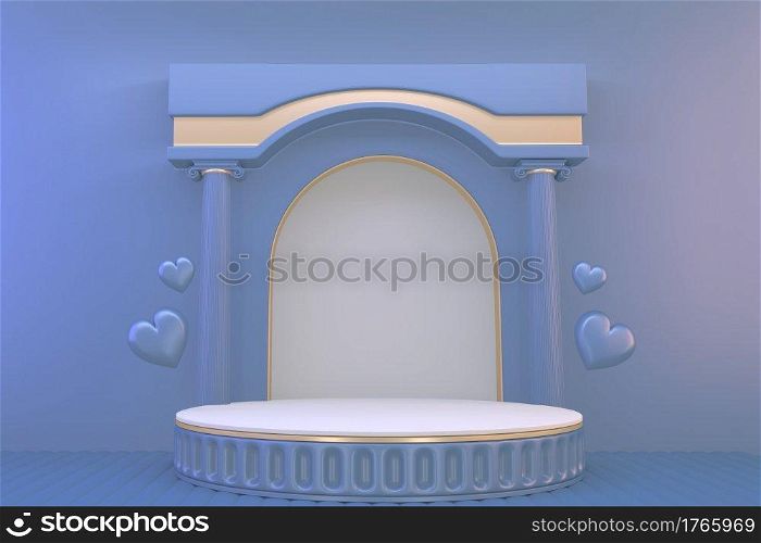 pedestal blue on blue background for the presentation . 3D rendering