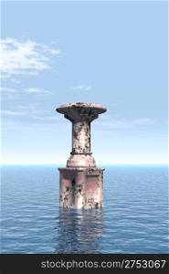 Pedestal in water on a background of the sky (a marble pedestal)