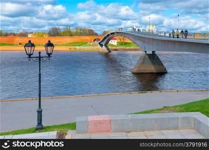 pedestrian bridge across the river leads to the Kremlin