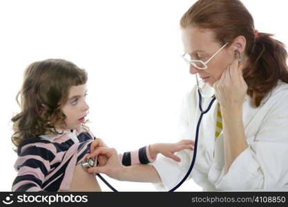 Pediatrician woman doctor stethoscope medical exam little girl