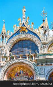 Pediment of The Saint Mark&rsquo;s cathedral in Venice, Italy