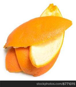 peel of an orange on white background
