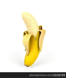 Peeled banana isolated on white background, 3D rendering
