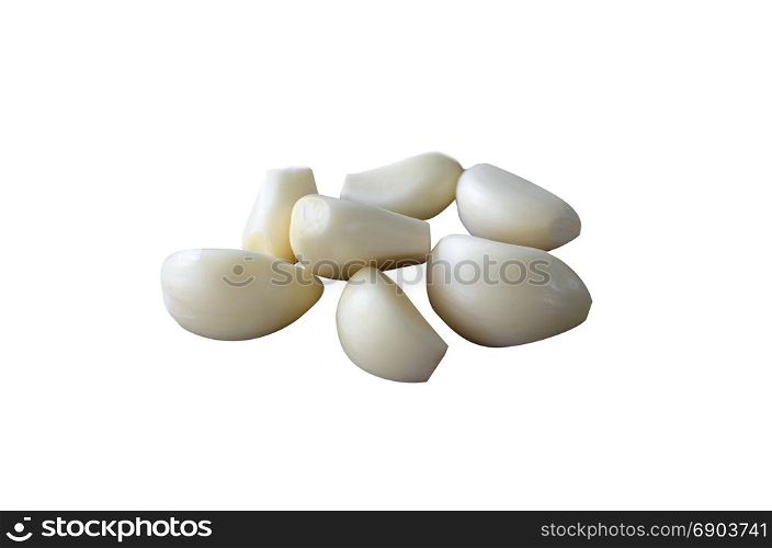 Peeled garlic isolated on white background.
