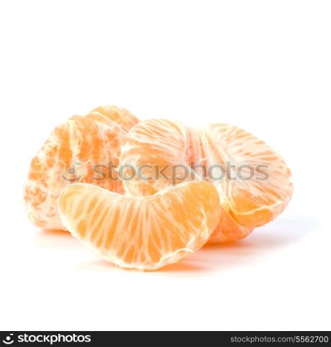 peeled mandarin segments isolated on white background