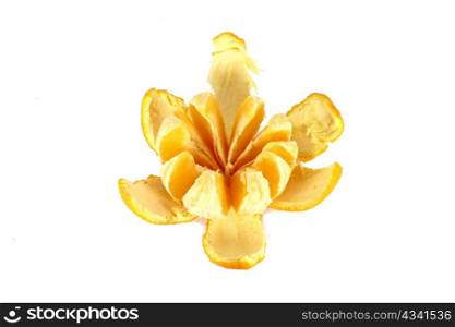 Peeled orange, citrus fruit isolated on white background