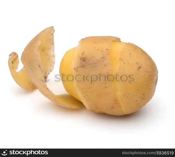 peeled potato tuber with peel spiral isolated on white background cutout