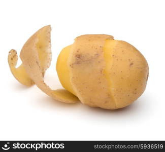 peeled potato tuber with peel spiral isolated on white background cutout