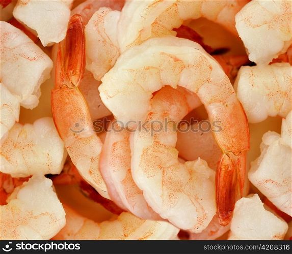 Peeled prawns background