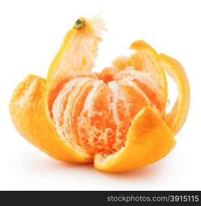 Peeled ripe tangerine isolated on white background