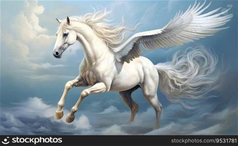 Pegasus flying in the sky realistic illustration
