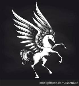Pegasus on chalkboard design. Black and white Pegasus on chalkboard design. Pegasus sketch background, vector illustration