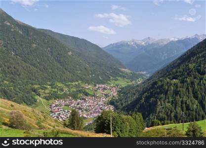 Pejo valley in summer with Cogolo village ,Italy