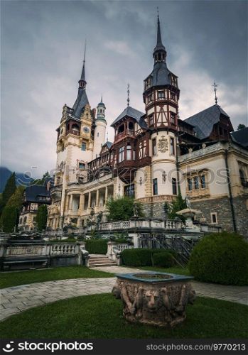 Peles Castle in Sinaia, Romania. Famous Neo-Renaissance palace of the royal family located in the heart of Carpathian mountains.