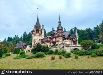 Peles castle in Sinaia, Romania. Kingdom residence in the Carpathian Mountains. Beautiful ancient castle in Neo-Renaissance style.