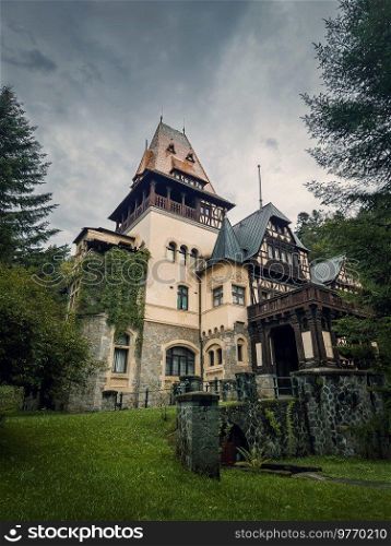 Pelisor castle royal summer residence in Sinaia, Romania. A part of the famous Peles complex in the Carpathian mountains, Prahova County, Transylvania.