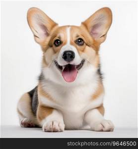 Pembroke Welsh Corgi puppy looks at the camera, isolated on a white background