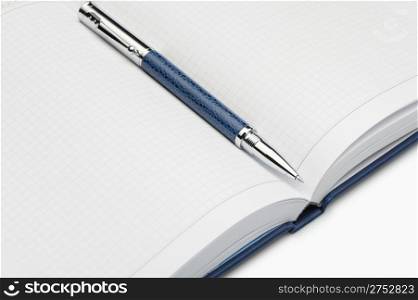 Pen and a notebook. A photo close up