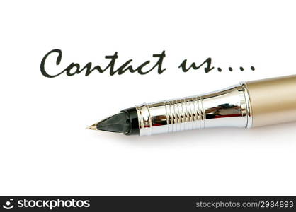 Pen and &acute;Contact us&acute; message on white