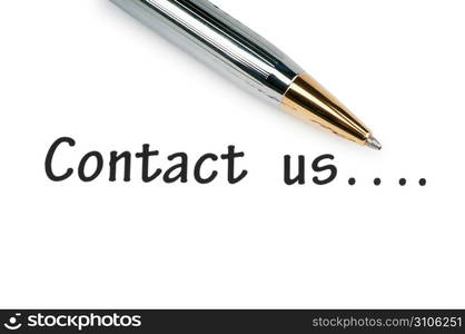 Pen and &acute;Contact us&acute; message on white