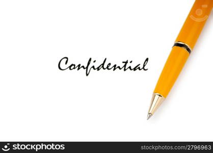 Pen and confidential message on white