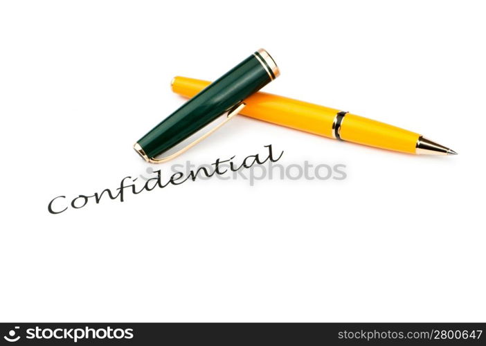 Pen and confidential message on white