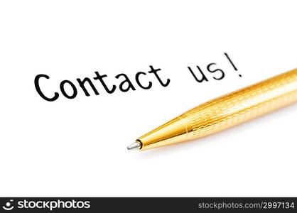 Pen and contact us message on white