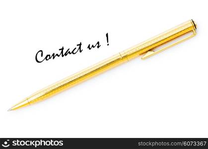 Pen and contact us message on white