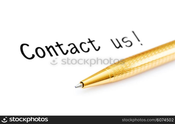 Pen and contact us message on white