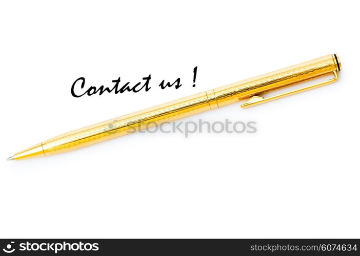 Pen and contact us message on white