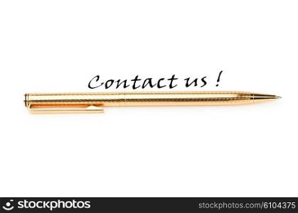 "Pen and "Contact us" message on white"