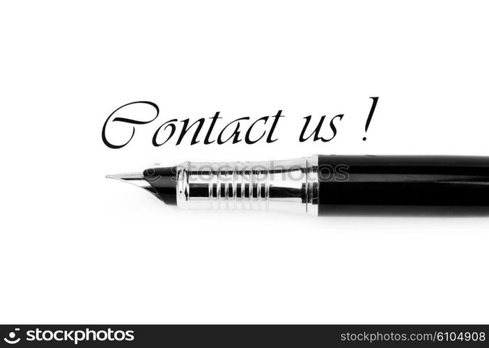 "Pen and "Contact us" message on white"