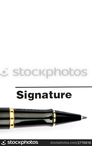 Pen and signature isolated on white