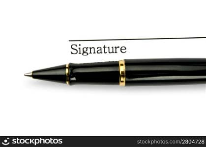 Pen and signature isolated on white