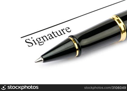 Pen and signature isolated on white