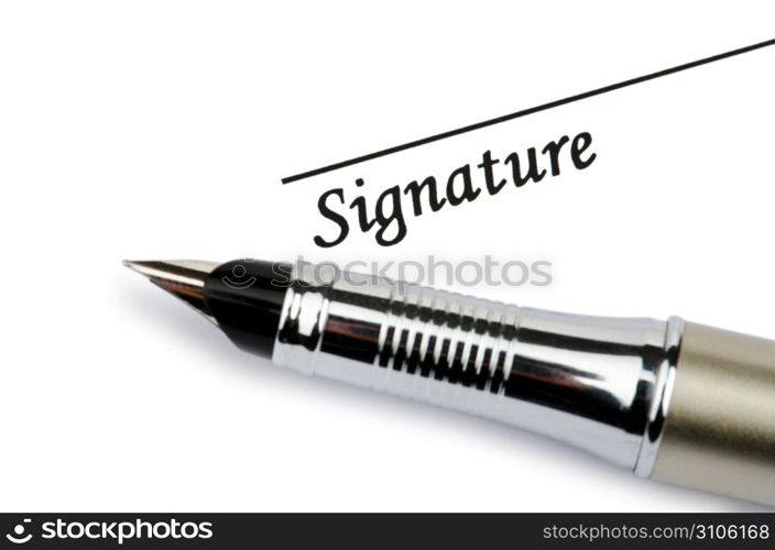 Pen and signature isolated on white