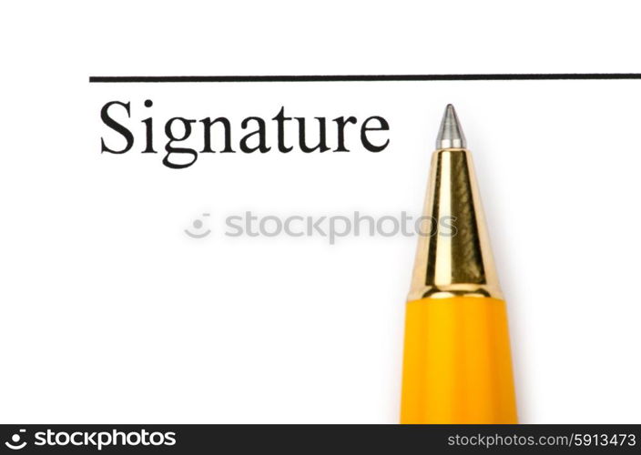 Pen and signature isolated on white