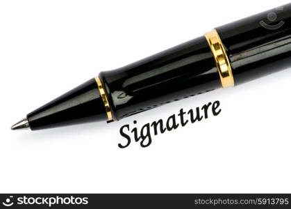 Pen and signature isolated on white