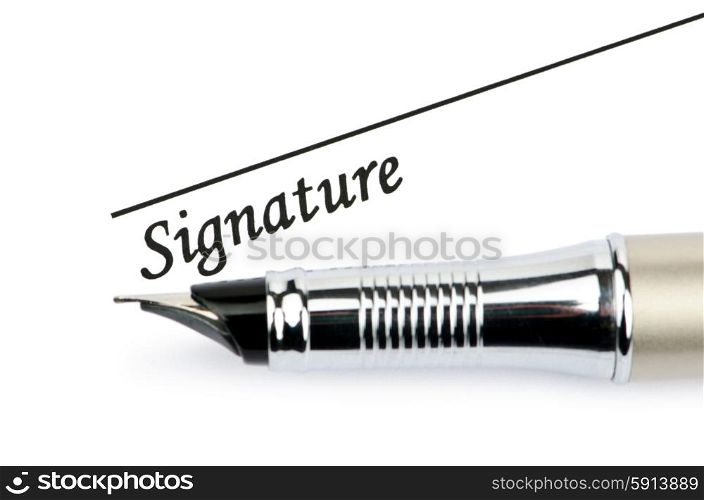 Pen and signature isolated on white