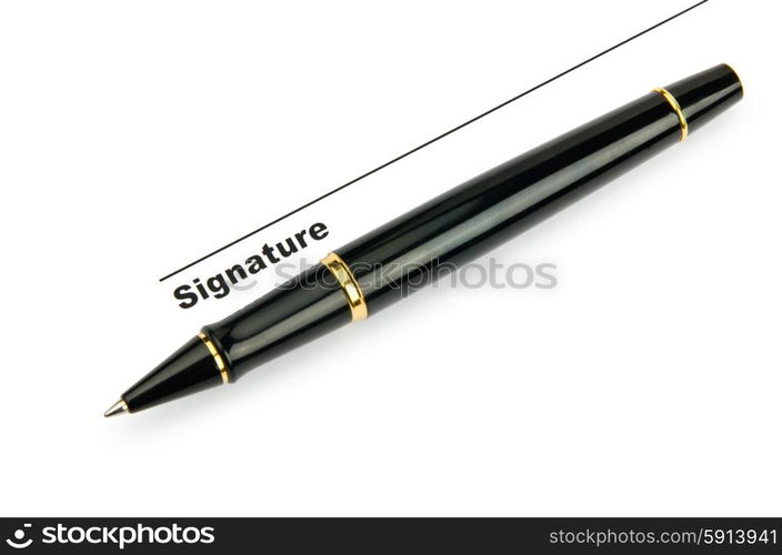 Pen and signature isolated on white