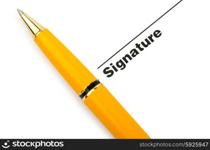 Pen and signature isolated on white