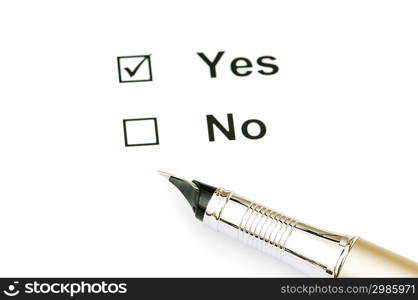 Pen and tick boxes with Yes and No options