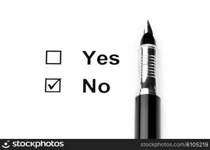 Pen and tick boxes with Yes and No options