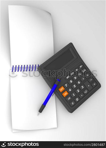 Pen, calculater and blocknote