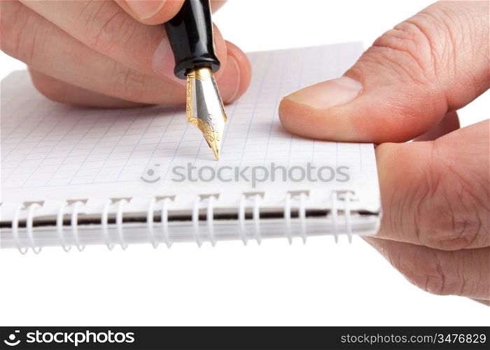 pen in hand isolated on white background